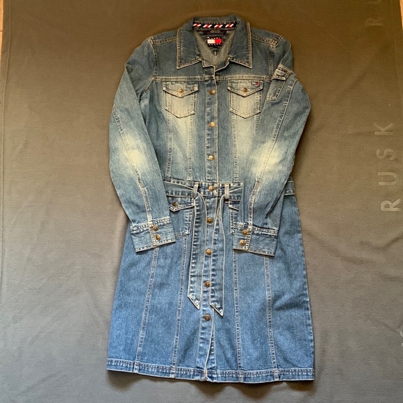 Tommy Hilfiger Dresses & Skirts - Tommy Hilfiger Tommy Jeans Womens Blue Denim Dress Long Sleeve Snap Front  Sz L